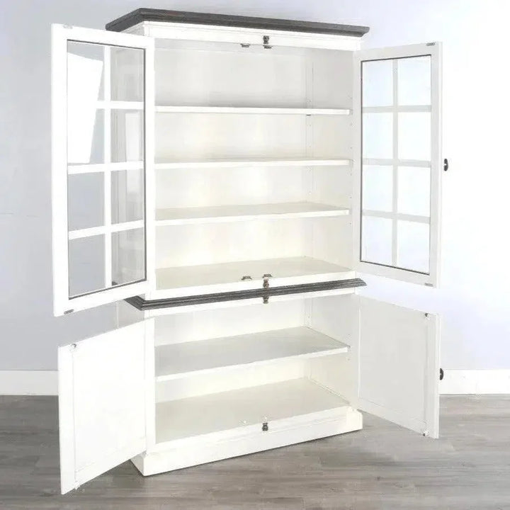 White Buffet & Hutch Glass Doors Cabinet - LOOMLAN - Sunny D - Buffets & Curios