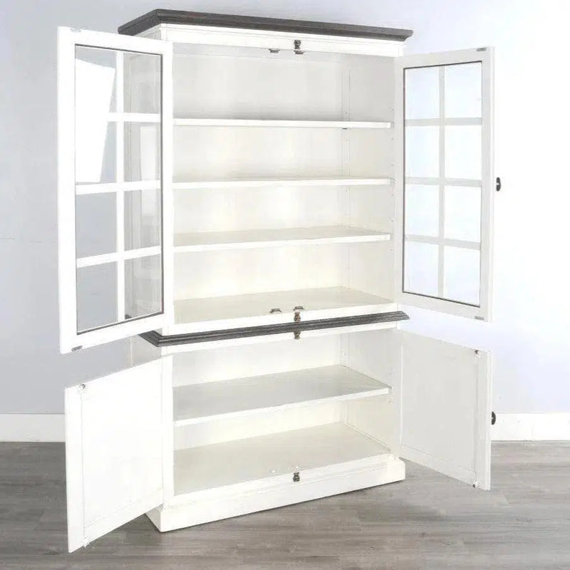 White Buffet & Hutch Glass Doors Cabinet