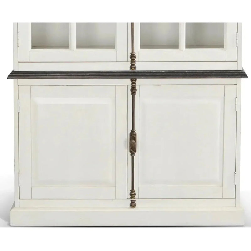 White Buffet & Hutch Glass Doors Cabinet