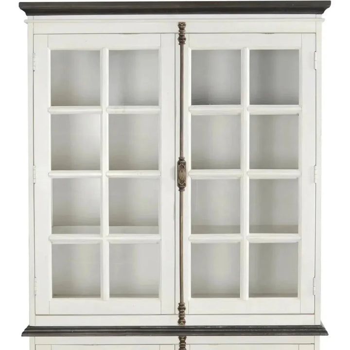 White Buffet & Hutch Glass Doors Cabinet - LOOMLAN - Sunny D - Buffets & Curios