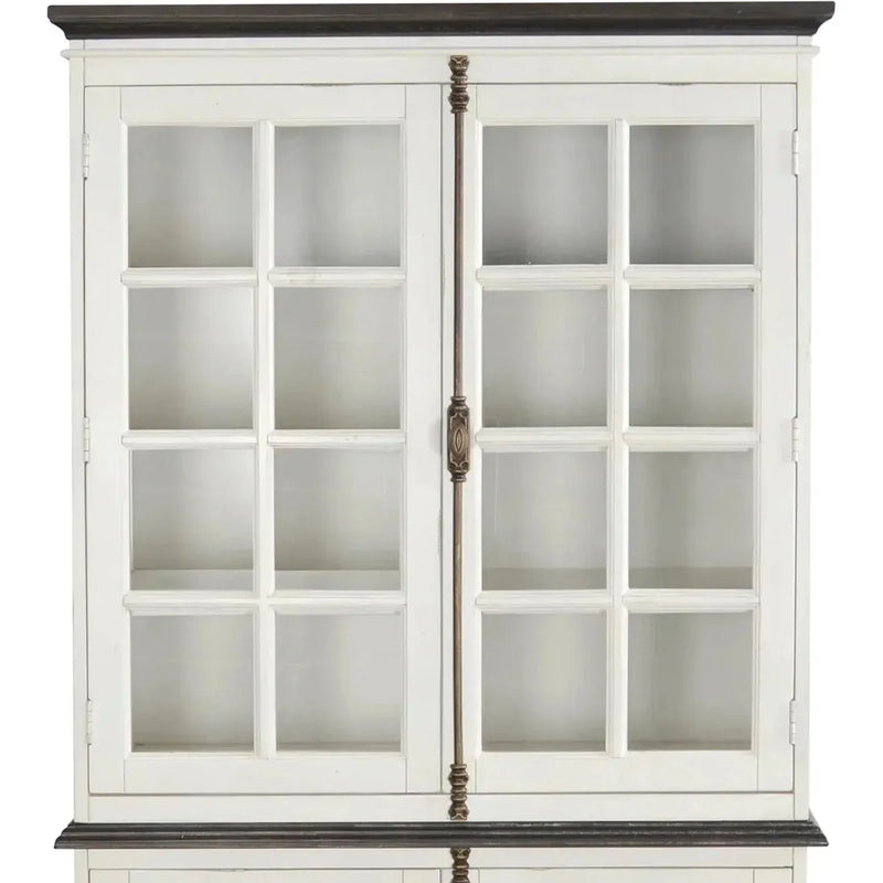 White Buffet & Hutch Glass Doors Cabinet