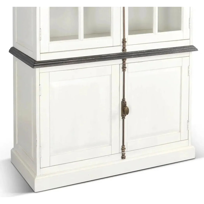 White Buffet & Hutch Glass Doors Cabinet