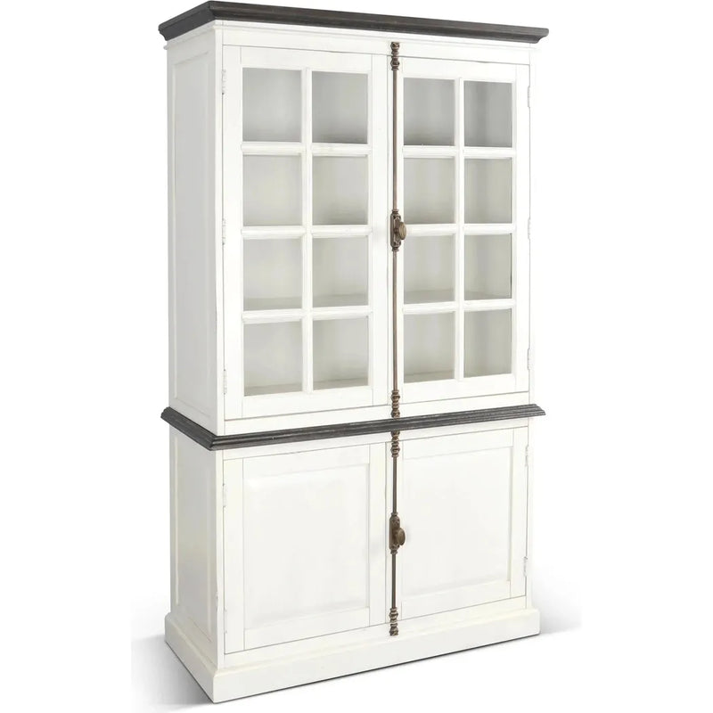 White Buffet & Hutch Glass Doors Cabinet