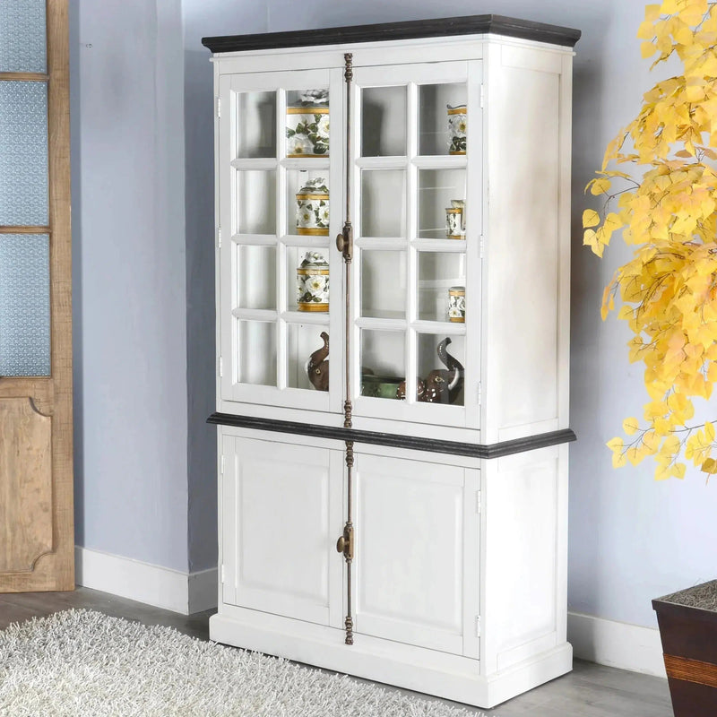 White Buffet and Hutch With Glass Doors Buffets LOOMLAN By Sunny D