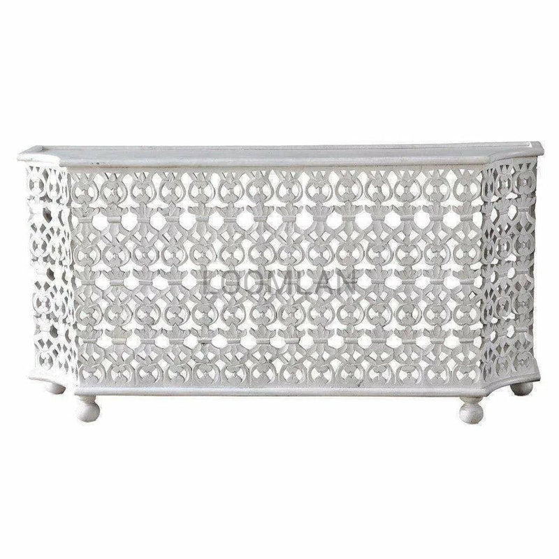 White Carved Console Table for Entryway