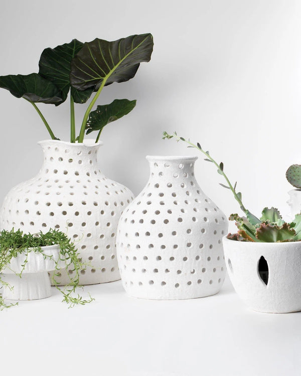 White Ceramic Porous Vase Vases & Jars LOOMLAN By Jamie Young