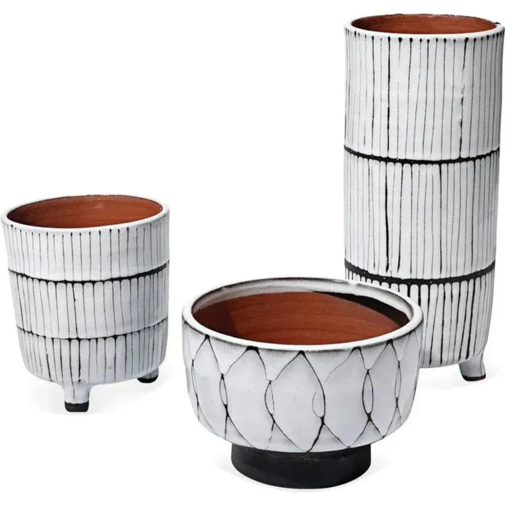 White Ceramic Striae Vessels (Set of 3) - LOOMLAN - Jamie Young - Vases & Jars