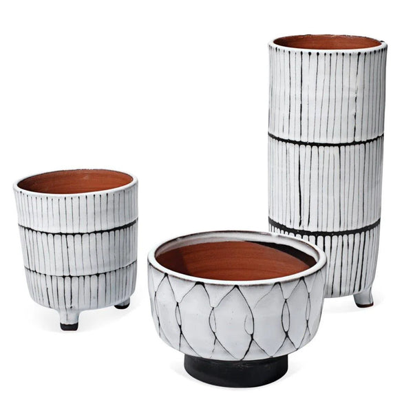 White Ceramic Striae Vessels (Set of 3) Vases & Jars LOOMLAN By Jamie Young
