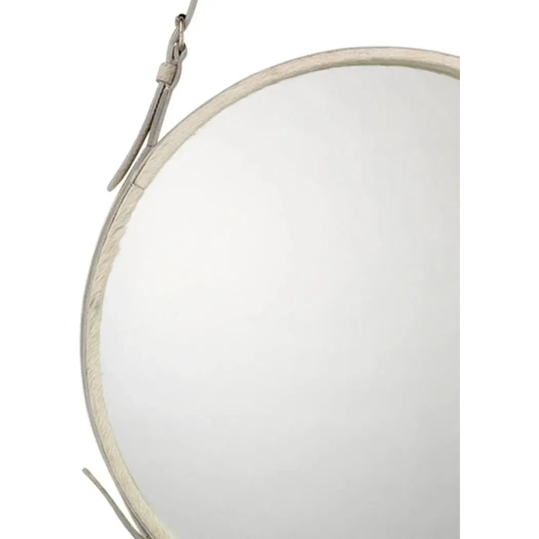 White Cowhide Round Wall Mirror