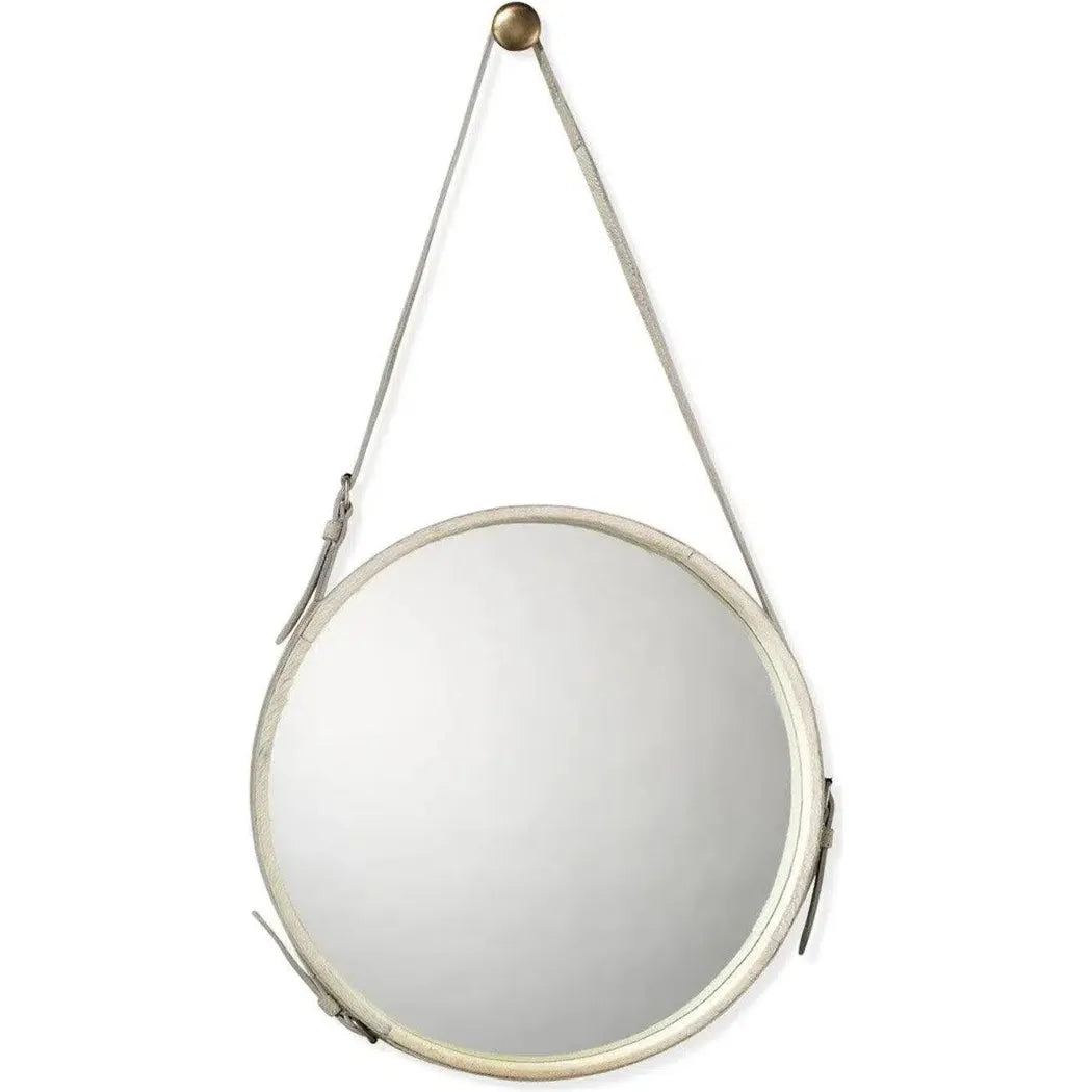 White Cowhide Round Wall Mirror