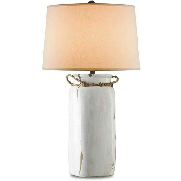 White Distress Crackle Natural Emery Rust Sailaway Table Lamp Table Lamps LOOMLAN By Currey & Co