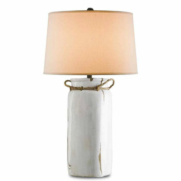 White Distress Crackle Natural Emery Rust Sailaway Table Lamp Table Lamps LOOMLAN By Currey & Co
