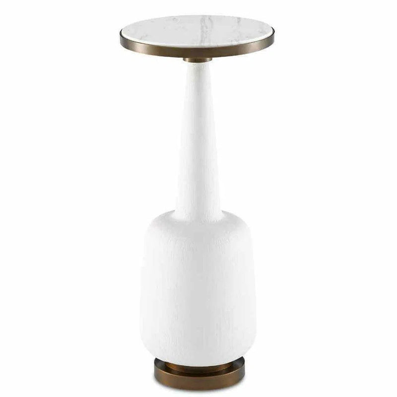 White Gesso Antique Brass Greta Drinks Table Side Tables LOOMLAN By Currey & Co