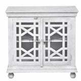 White Glass Trellis Doors Accent Cabinet