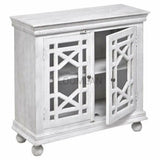 White Glass Trellis Doors Accent Cabinet