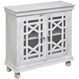 White Glass Trellis Doors Accent Cabinet