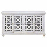 White Glass Trellis Doors Sideboard Cabinet