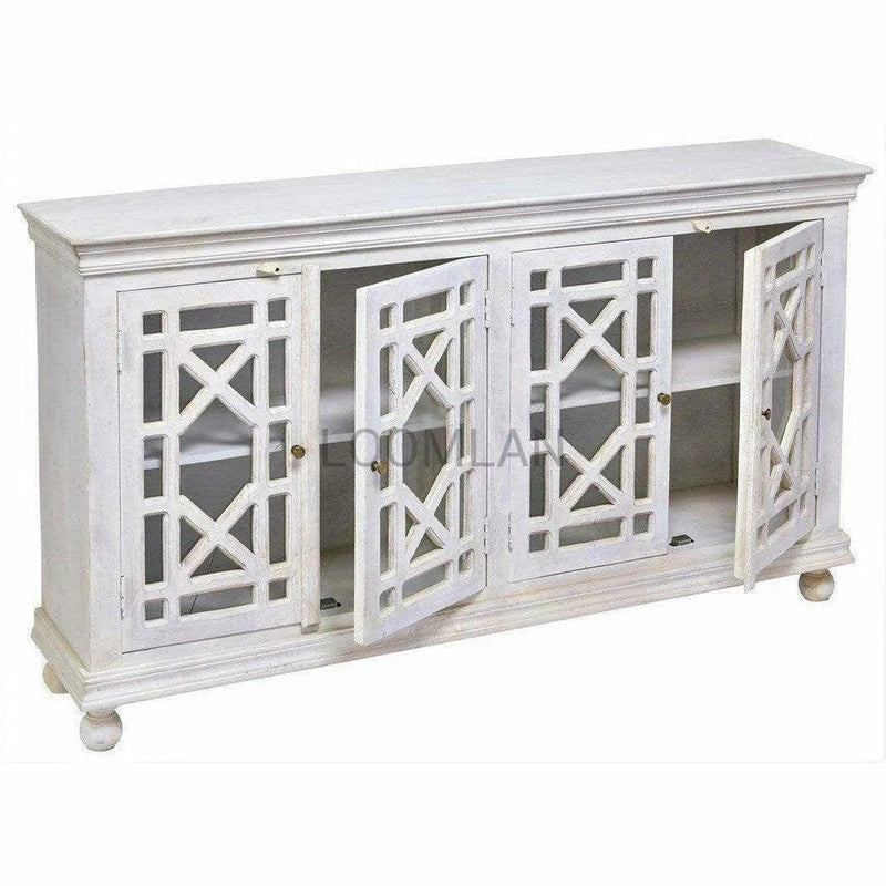 White Glass Trellis Doors Sideboard Cabinet