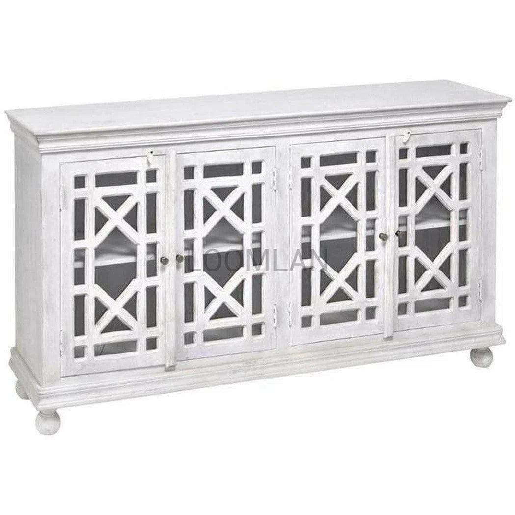 White Glass Trellis Doors Sideboard Cabinet