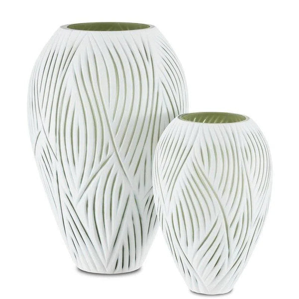 White Green Patta Green Vase Set of 2 Vases & Jars LOOMLAN By Currey & Co