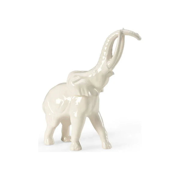 White Hand Glazed Ceramic Made Elephant Sculpture - LOOMLAN - Chelsea House - Statues & Sculptures