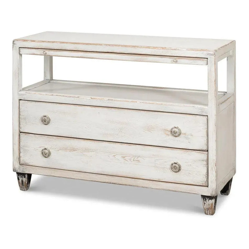 White Hollywood Chest Two Drawers & Open Shelf