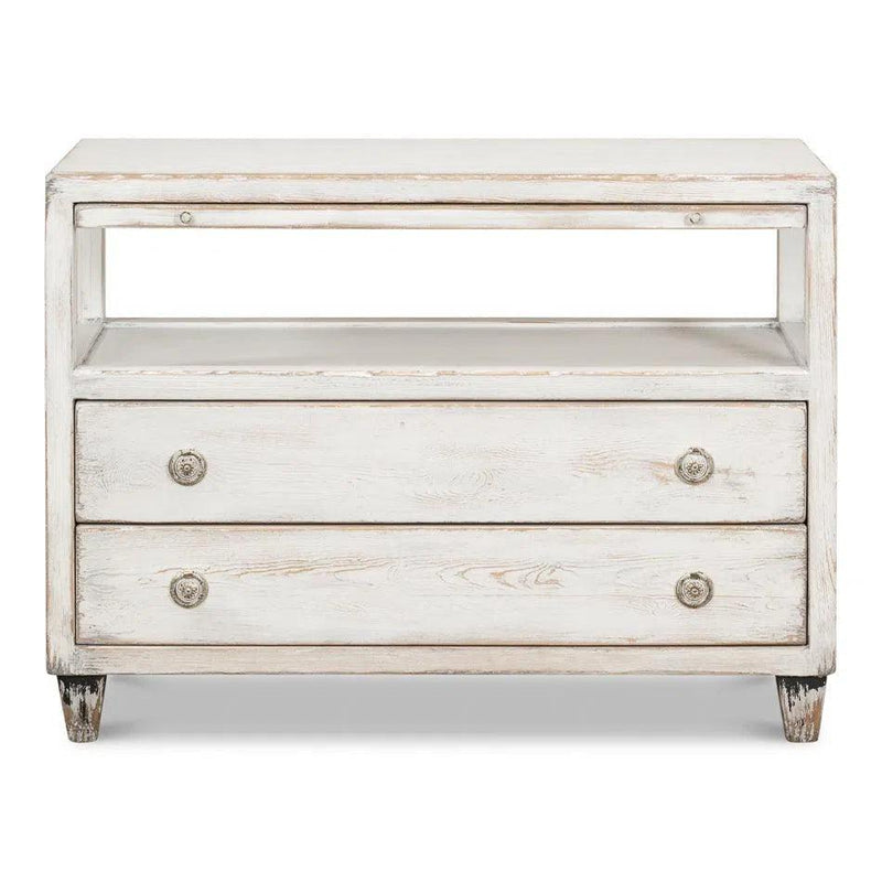 White Hollywood Chest Two Drawers & Open Shelf