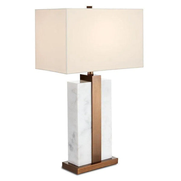 White Marble Antique Brass Catriona Table Lamp Table Lamps LOOMLAN By Currey & Co