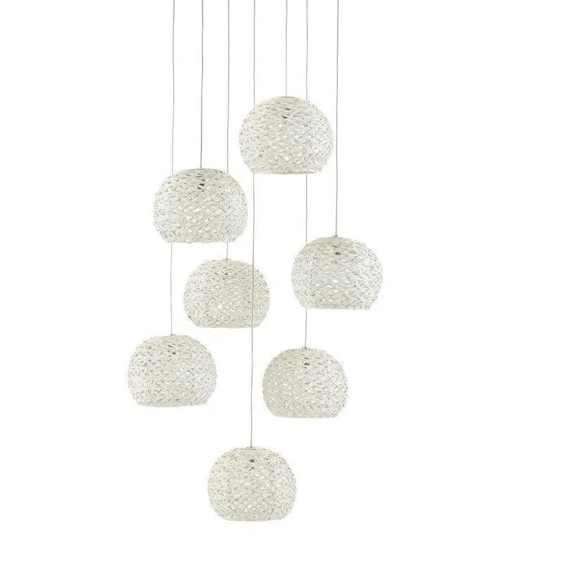 White Painted Silver Piero 7-Light Multi-Drop Pendant Pendants LOOMLAN By Currey & Co