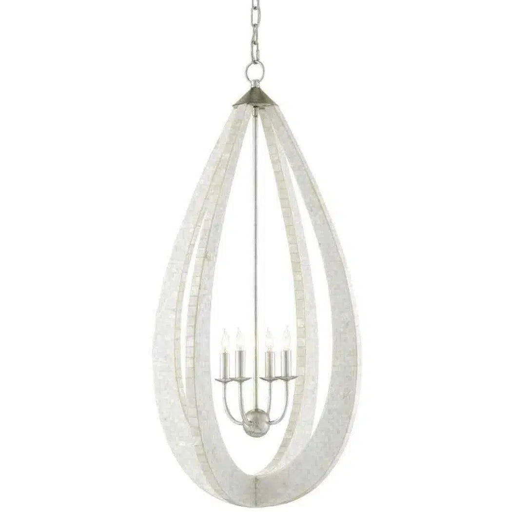 White Pearl Silver Leaf Arietta Teardrop Chandelier