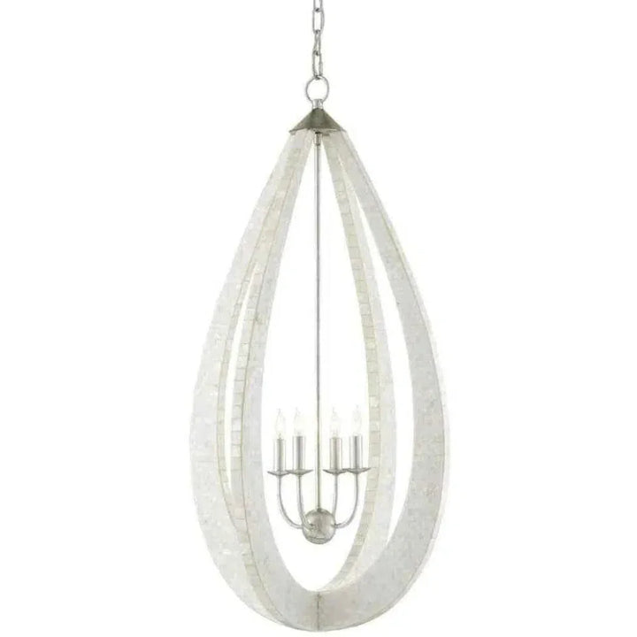 White Pearl Silver Leaf Arietta Teardrop Chandelier - LOOMLAN - Currey & Co - Chandeliers
