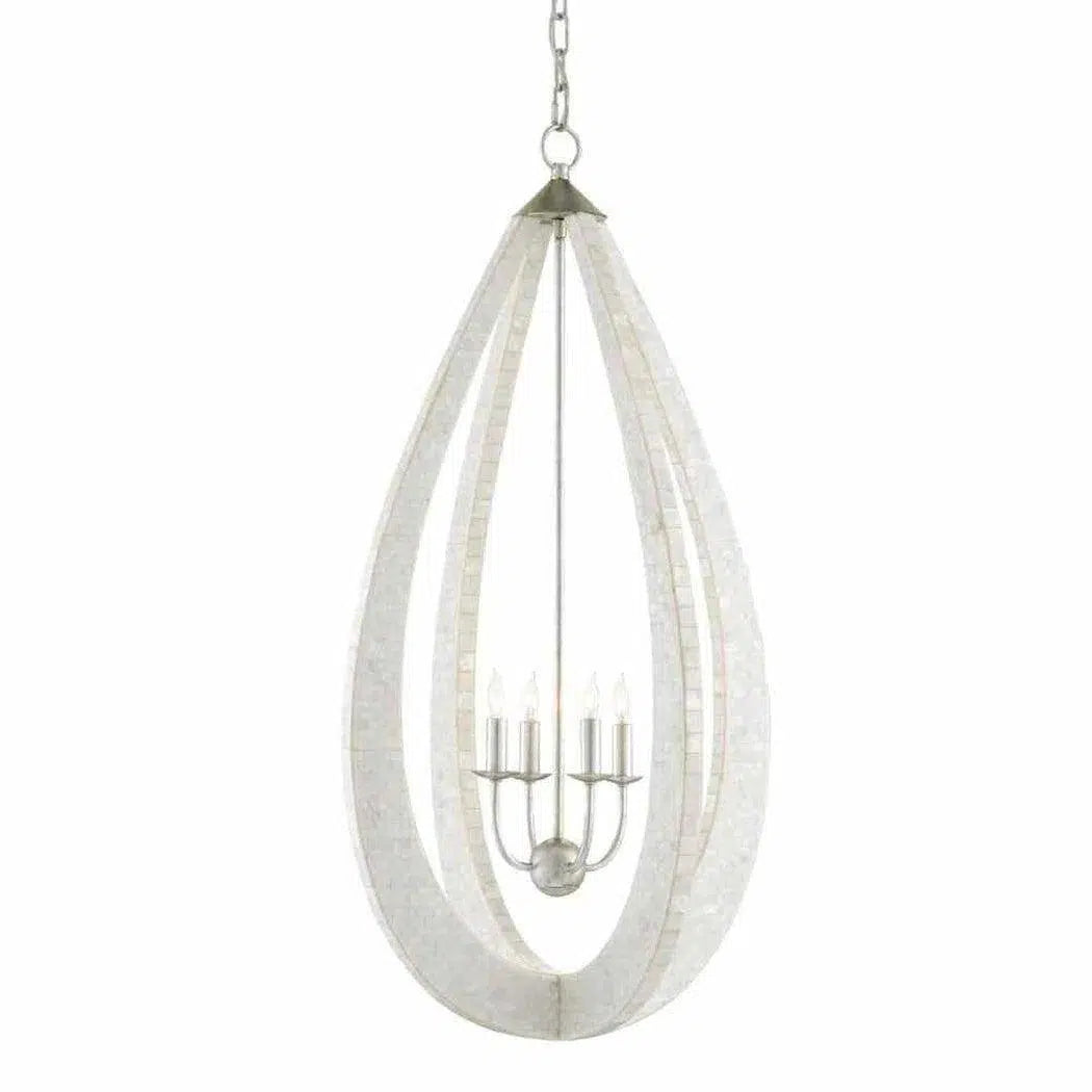 White Pearl Silver Leaf Arietta Teardrop Chandelier