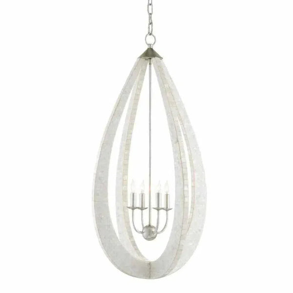 White Pearl Silver Leaf Arietta Teardrop Chandelier - LOOMLAN - Currey & Co - Chandeliers