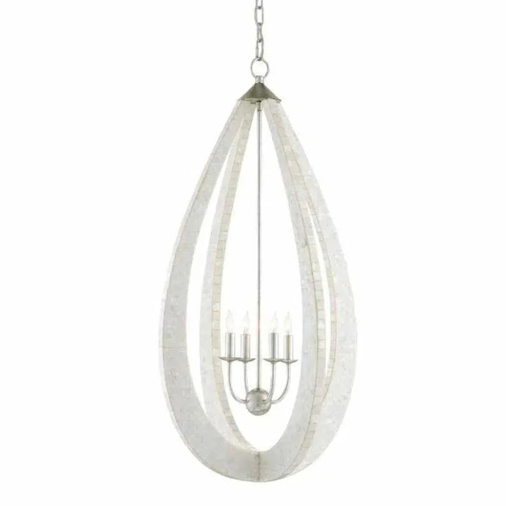 White Pearl Silver Leaf Arietta Teardrop Chandelier - LOOMLAN - Currey & Co - Chandeliers