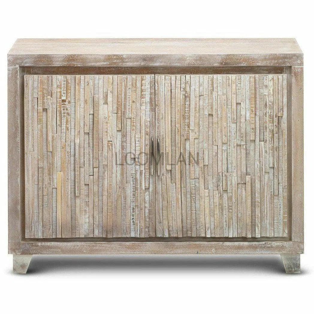 White Stacked Planks Wood Accent Cabinet