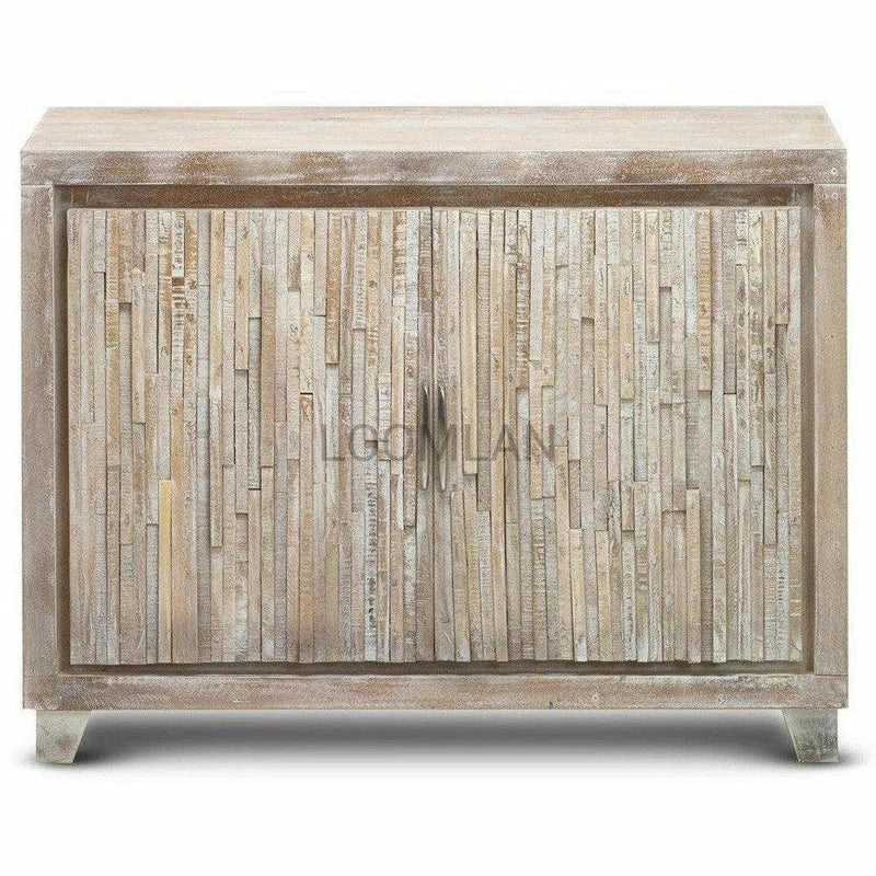 White Stacked Planks Wood Accent Cabinet