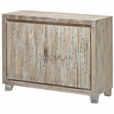 White Stacked Planks Wood Accent Cabinet