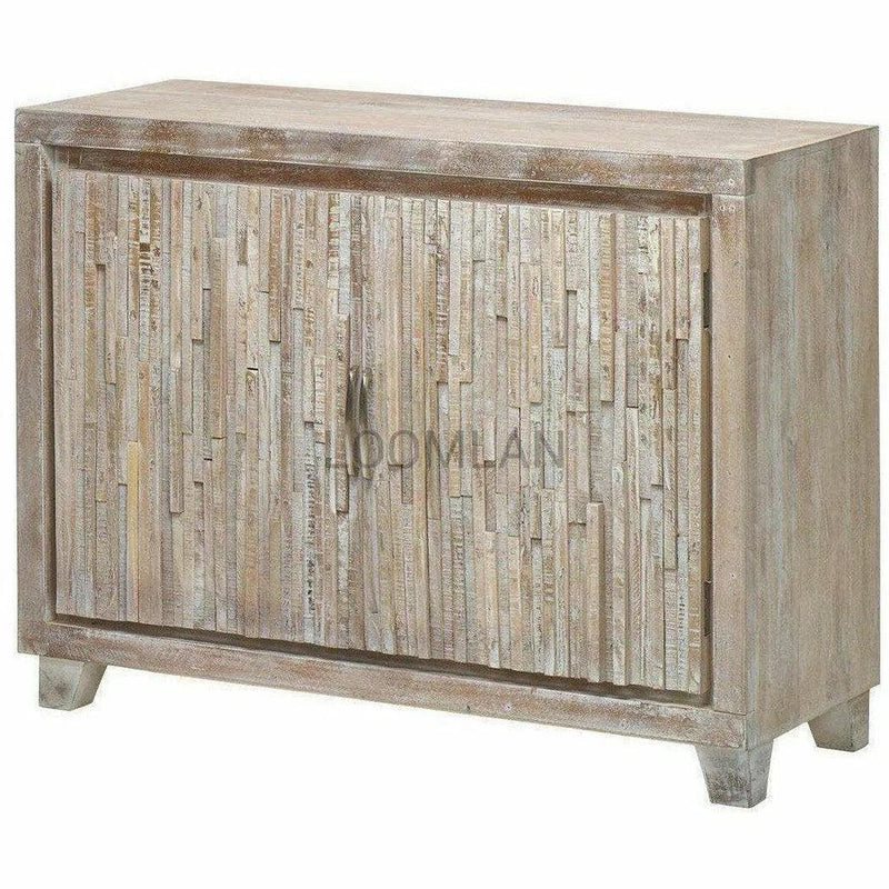 White Stacked Planks Wood Accent Cabinet