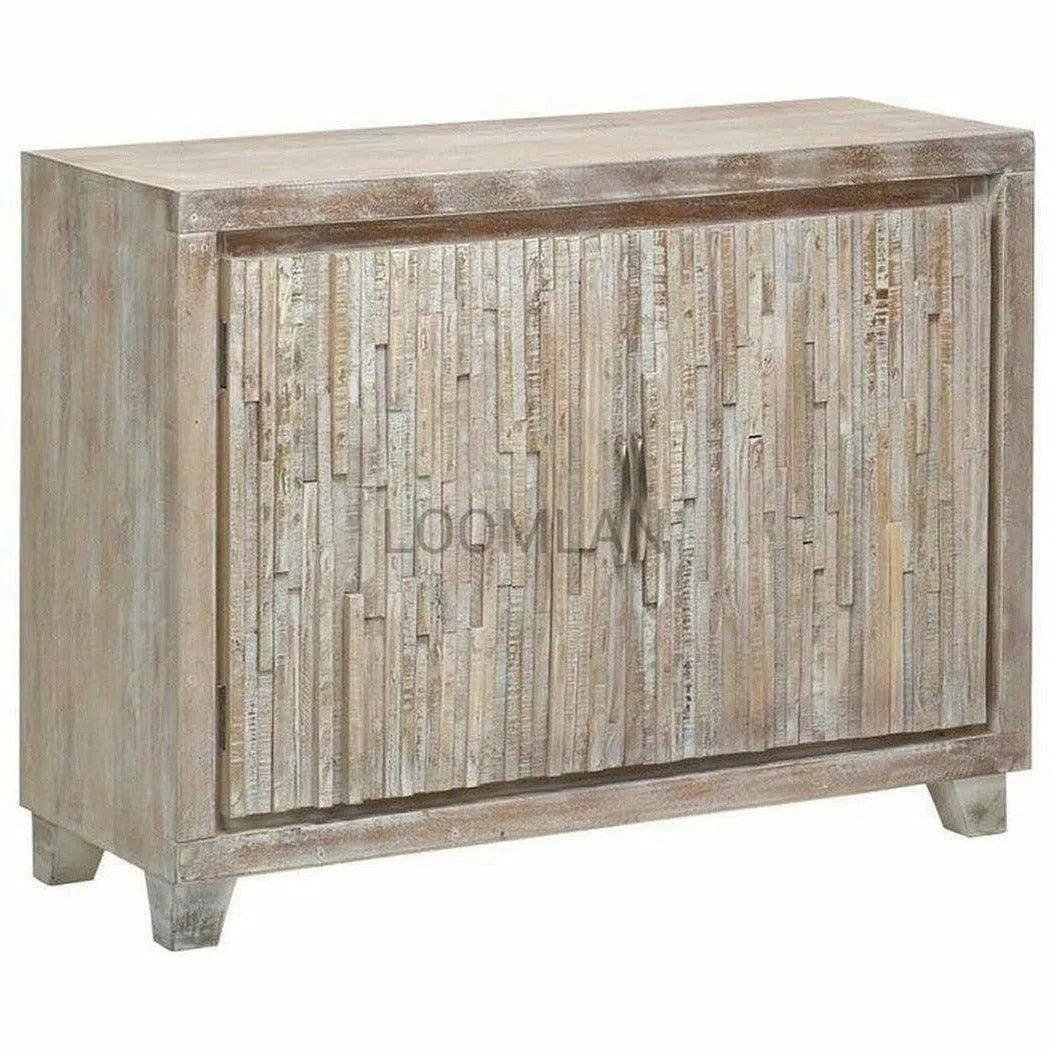 White Stacked Planks Wood Accent Cabinet