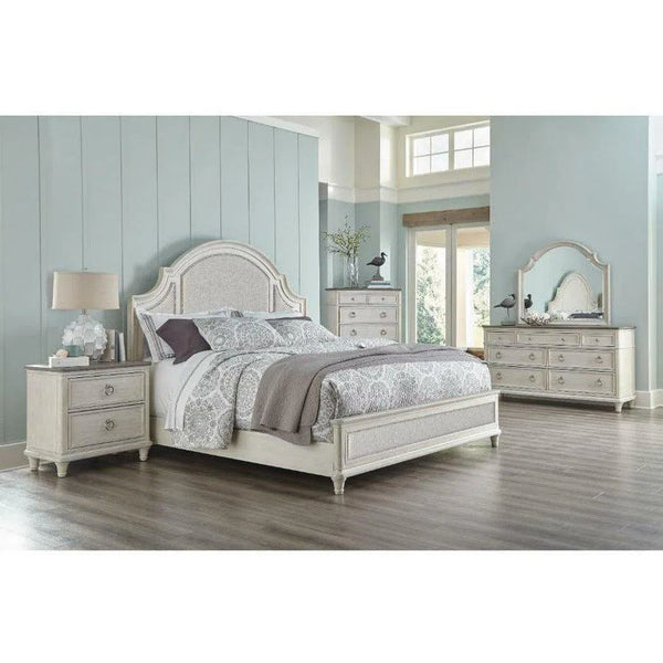 White Two-Tone Wooden Upholstered King Bed Frame Beds LOOMLAN By Panama Jack