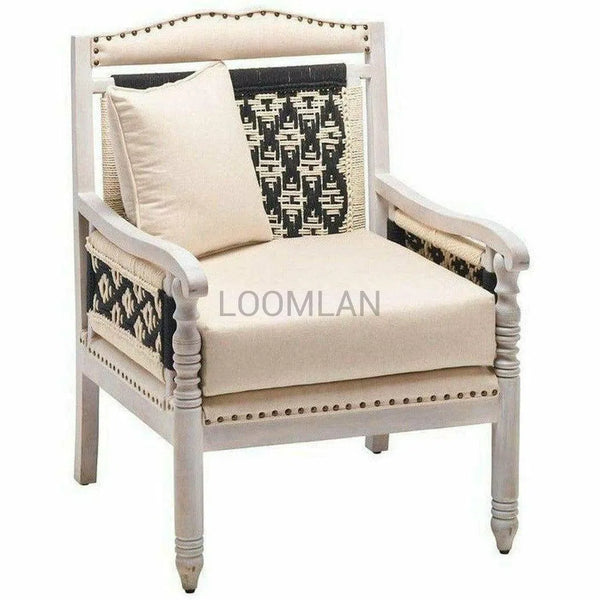 White Wash Base Rope Woven Upholstered Accent Chair Cream Club Chairs LOOMLAN By LOOMLAN