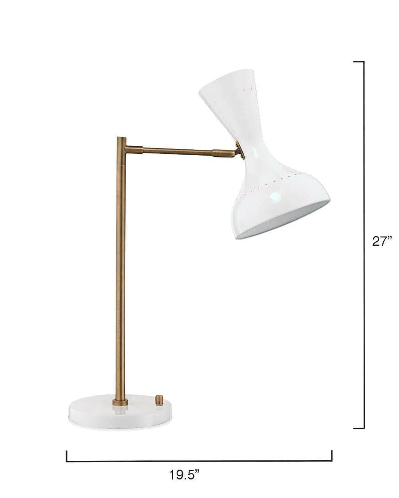 White and Antique Brass Aluminum Pisa Swing Arm Table Lamp Table Lamps LOOMLAN By Jamie Young
