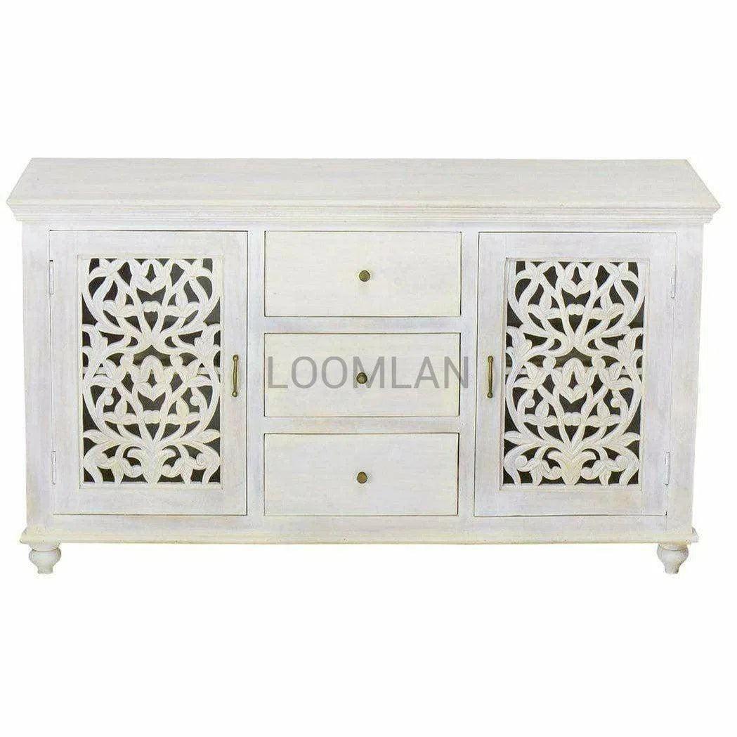 White bohemian sideboard with 3 drawers