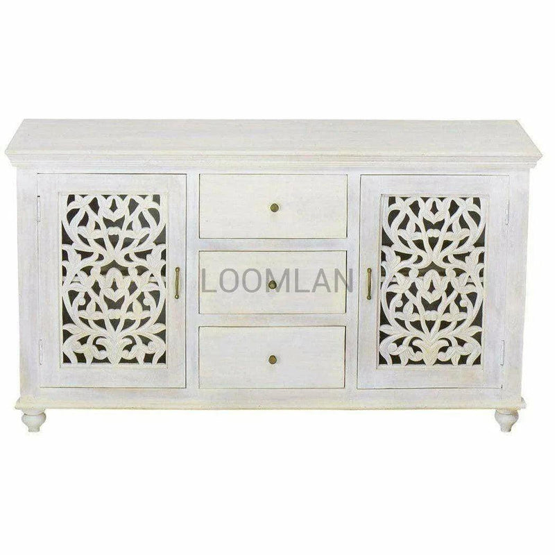 White bohemian sideboard with 3 drawers