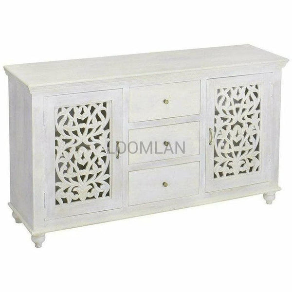 White bohemian sideboard with 3 drawers