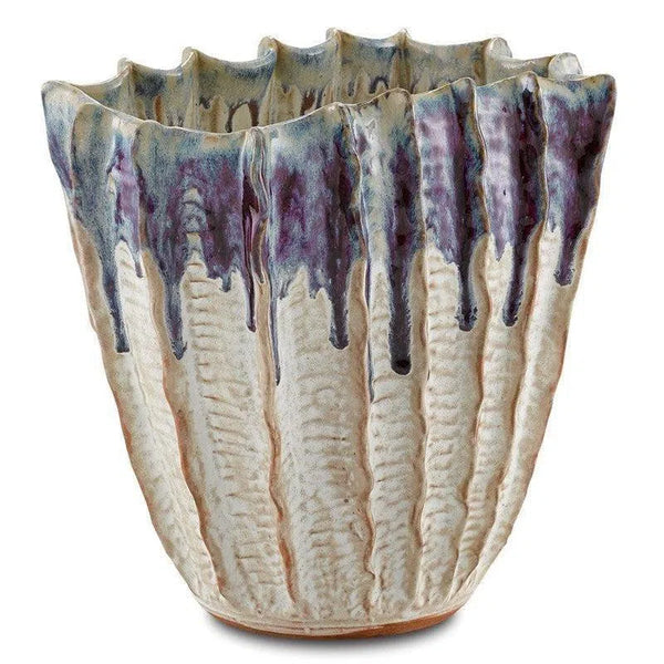White with Blue and Purple Drip Sea Horizon Medium Vase Vases & Jars LOOMLAN By Currey & Co