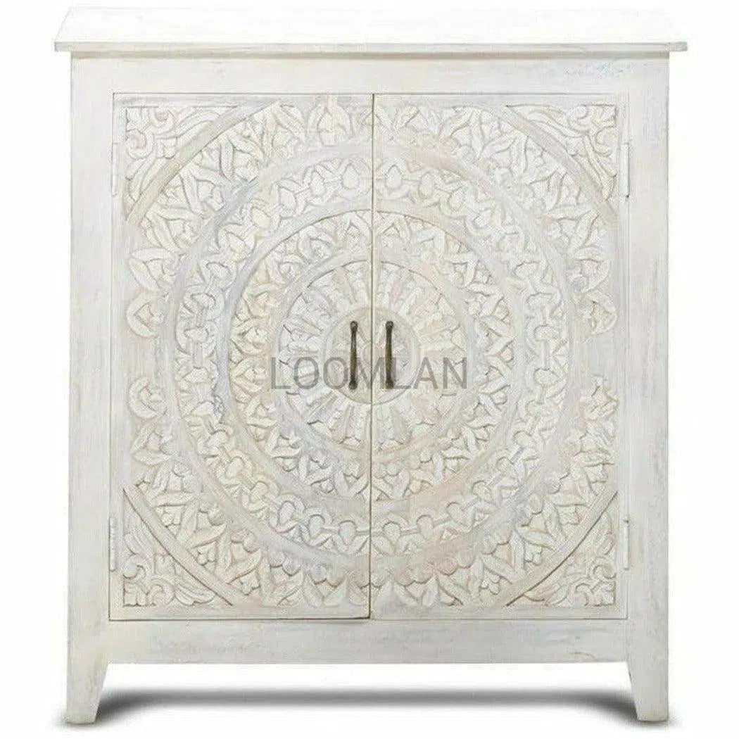 Whiteed Lace Mandala Accent Cabinet