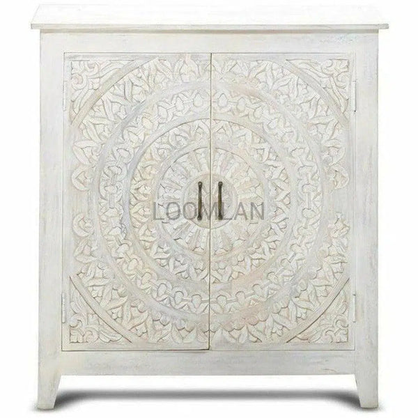 Whiteed Lace Mandala Accent Cabinet