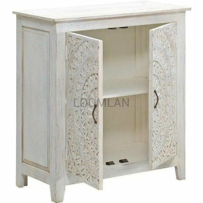 Whiteed Lace Mandala Accent Cabinet