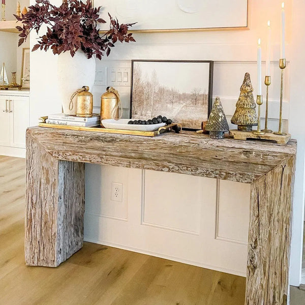 Whitewash Kanor Console Table Reclaimed Wood Console Tables LOOMLAN By Currey & Co